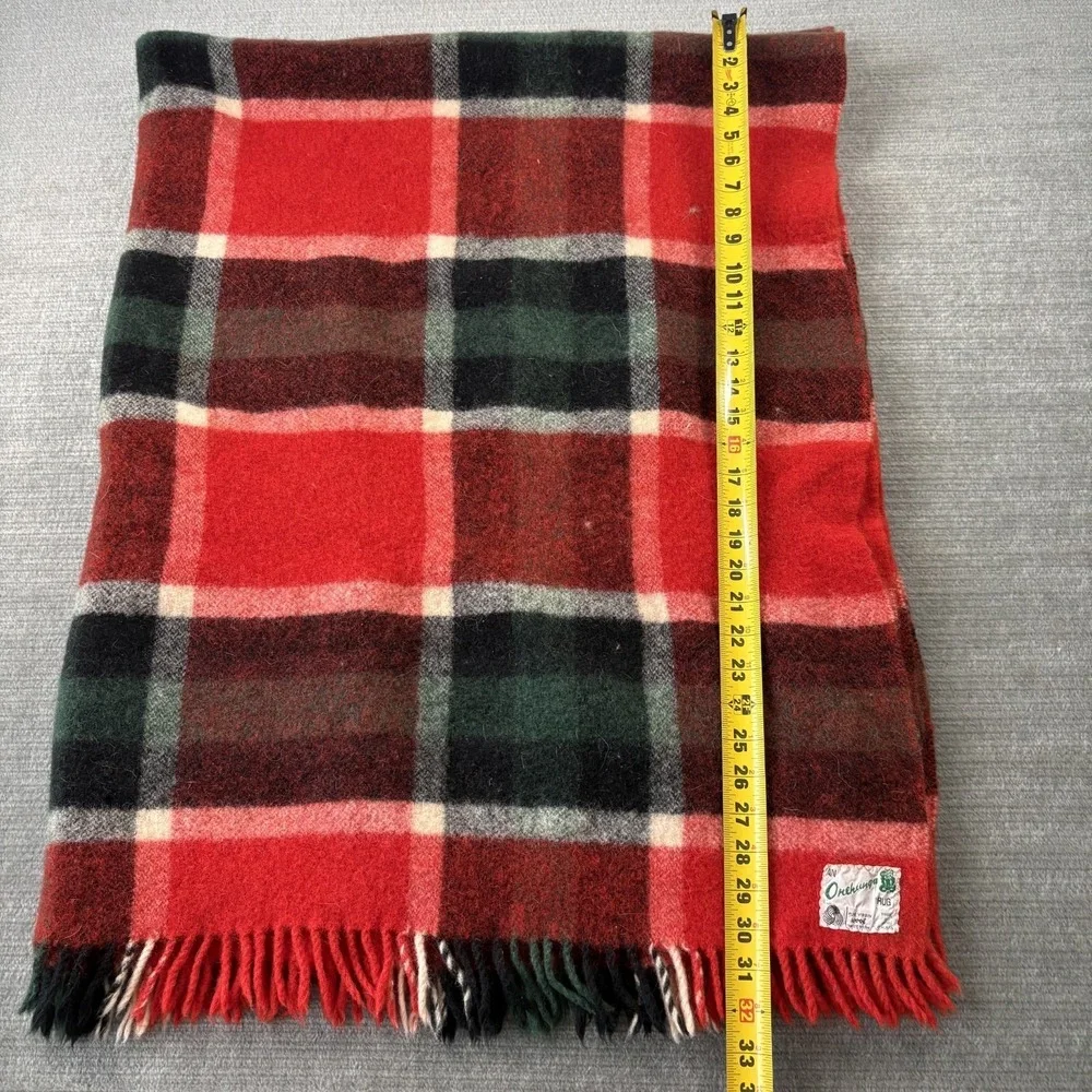 VTG Onehunga Woolen Mills Mohair Plaid Travel Rug Red Plaid Fringe New Zealand
